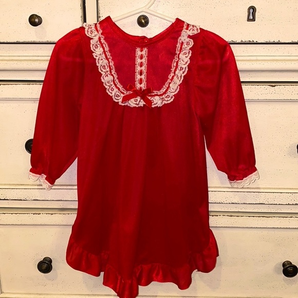 Laura Dare red nylon & white lace 12M nightgown Christmas Holiday pajamas dress‌ - Picture 1 of 5
